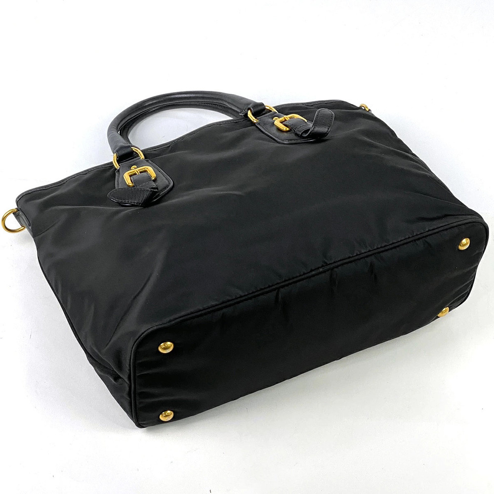 Prada Logo Bag Nero Plate Tote Shoulder Black